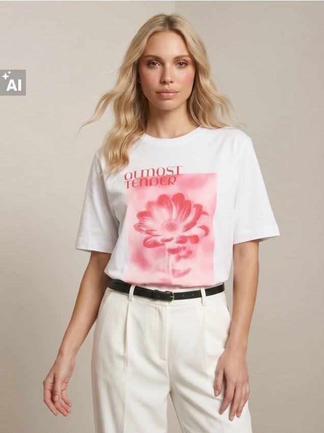 Sinsay - Tricou din bumbac cu imprimeu floral - alb