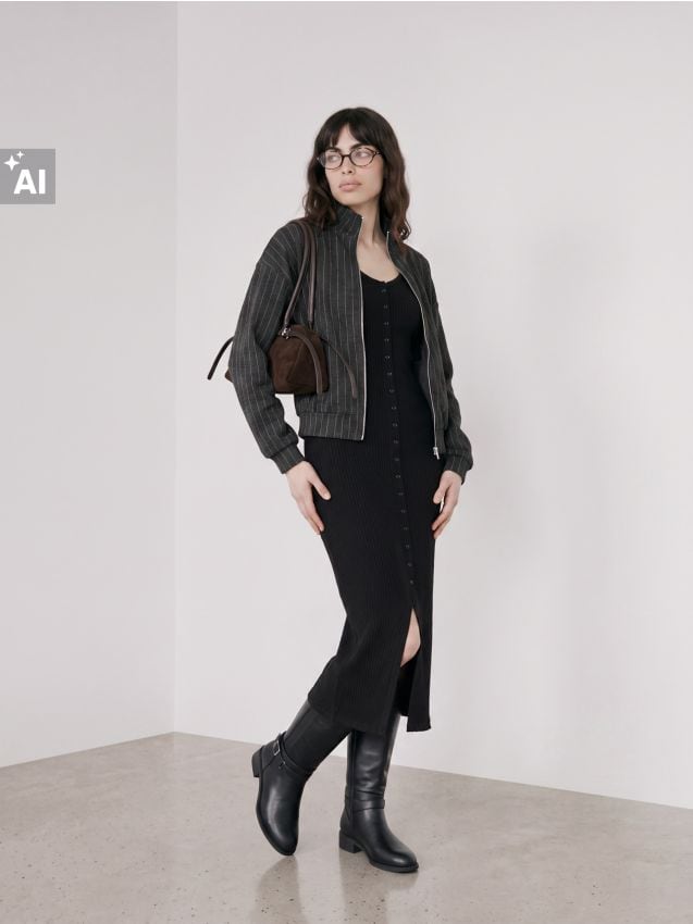 Sinsay - Rochie midi tricotată cu vâscoză - negru