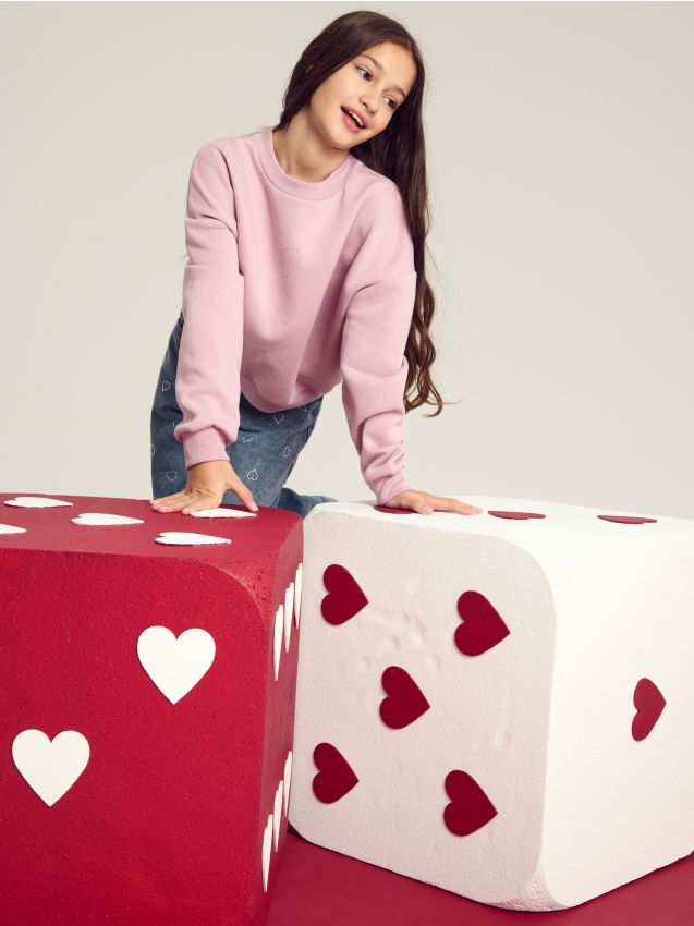 Sinsay - Hanorac cu guler rotund - roz-pudră