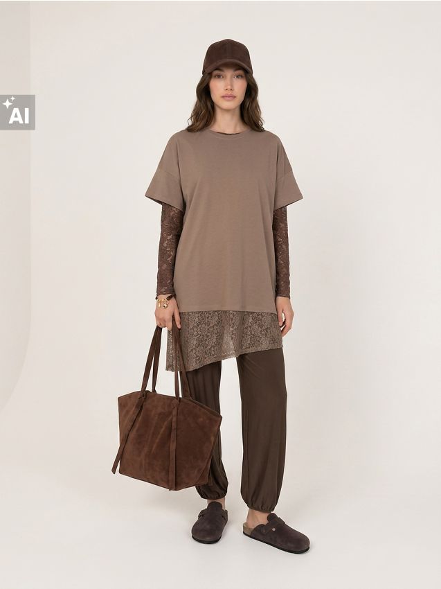 Sinsay - Rochie mini cu tiv asimetric din dantelă - bej