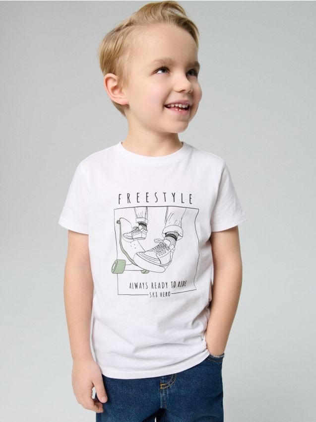 Sinsay - Tricou oversize din bumbac cu imprimeu - alb