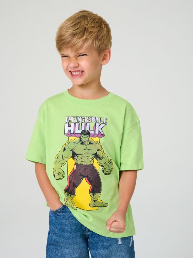 Sinsay - Tricou din bumbac cu imprimeu Hulk - verde-aprins