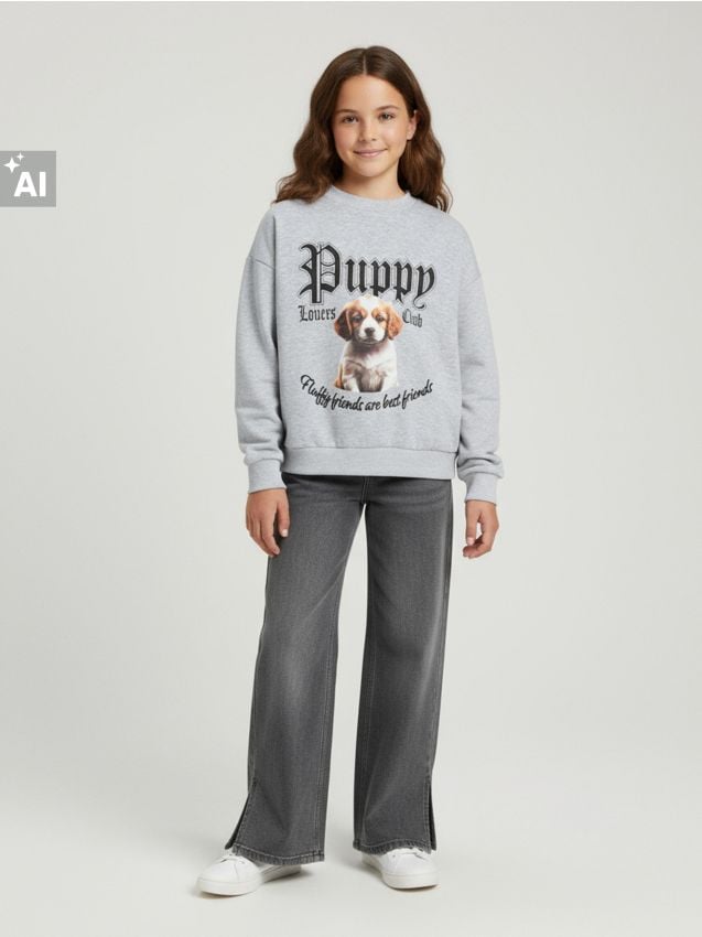 Sinsay - Hanorac cu guler rotund - gri deschis