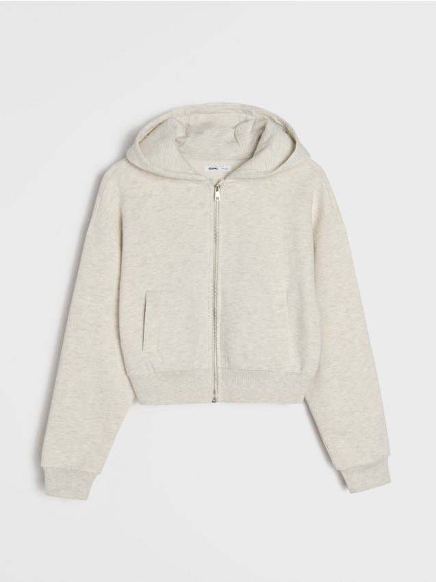 Sinsay - Hanorac cu glugă și fermoar - bej