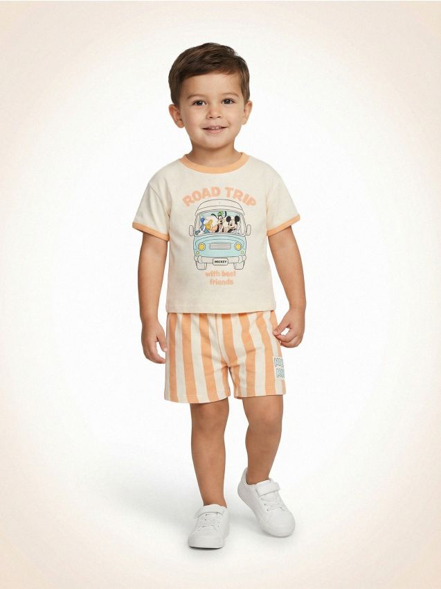 Sinsay - Komplet: koszulka i szorty Mickey Mouse - kremowy