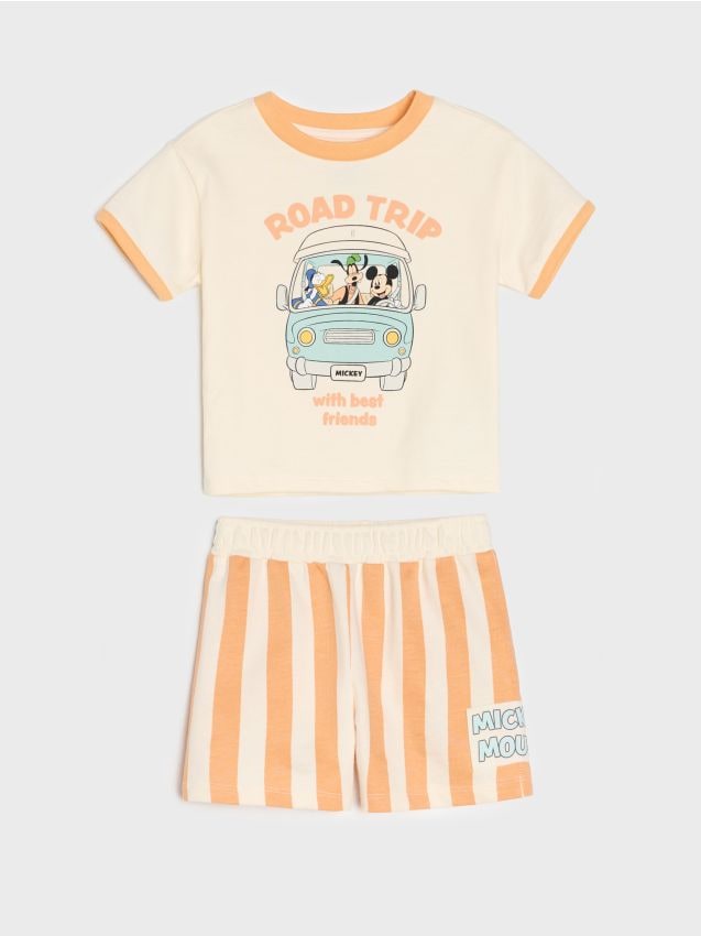 Sinsay - Compleu cu tricou și pantaloni scurți Mickey Mouse - crem
