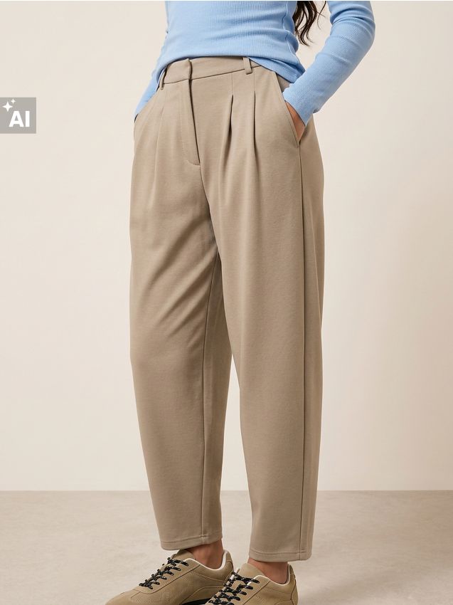Sinsay - Pantaloni barrel leg cu viscoză - bej