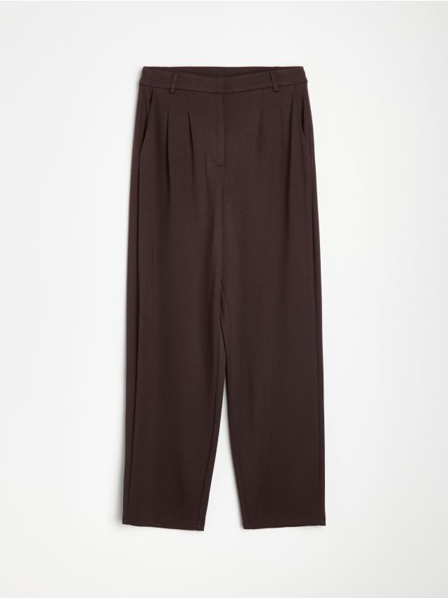 Sinsay - Pantaloni barrel leg cu viscoză - maro-închis