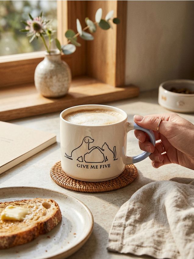 Tazza con stampa di cane e gatto - blu pallido