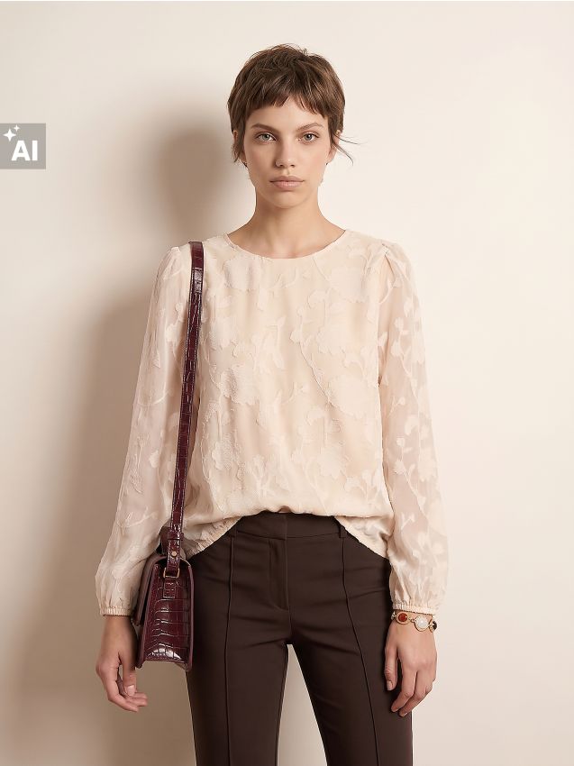Sinsay - Bluză în stil boho cu șnur decorativ - nude