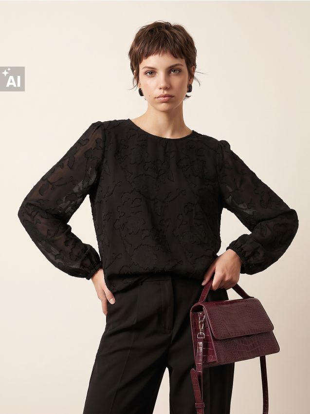 Sinsay - Bluză în stil boho cu șnur decorativ - negru