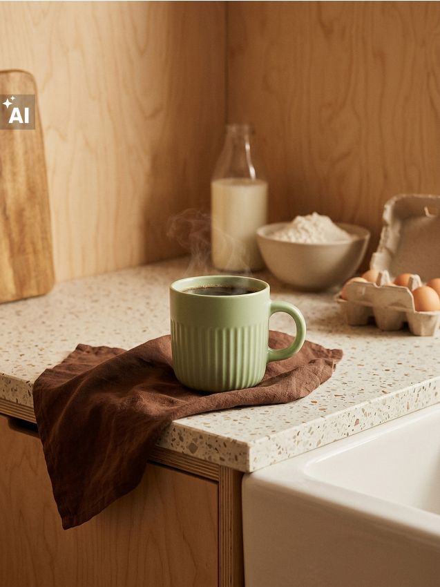Sinsay - Cană ceramică cu model striat - verde-pal