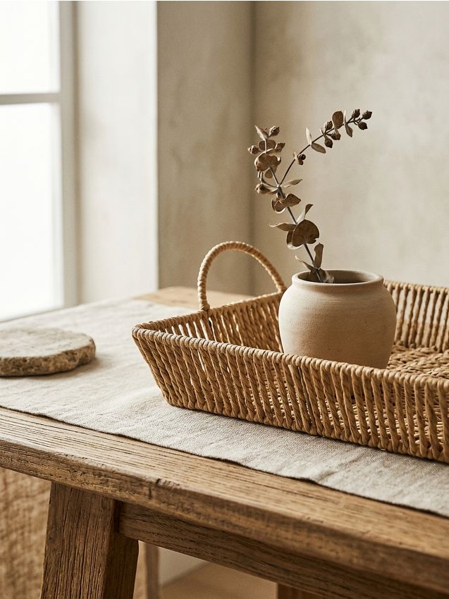 Sinsay - Tavă decorativă împletită cu mânere - bej