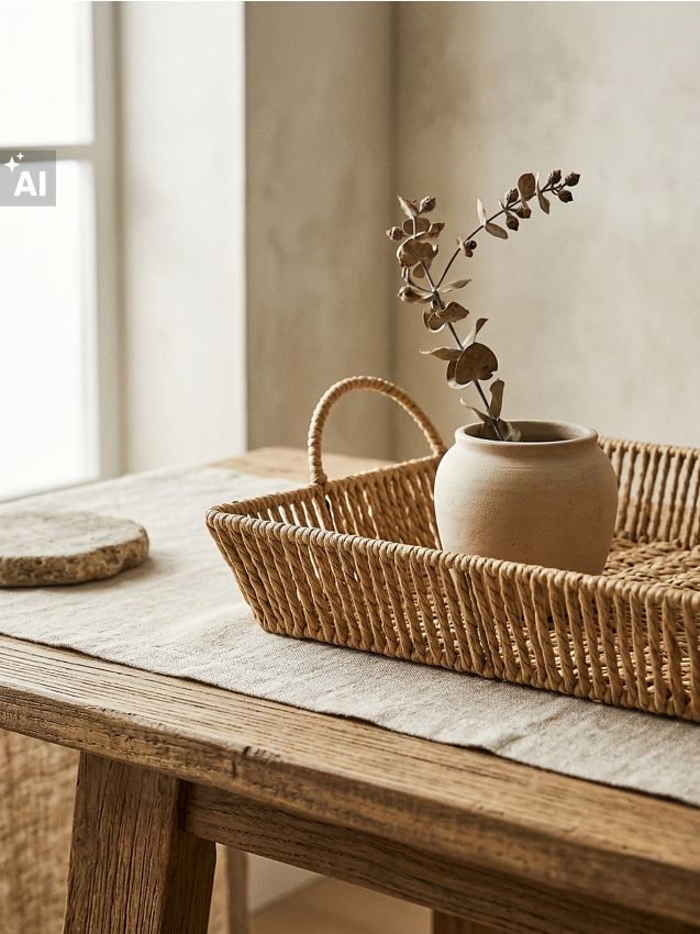 Sinsay - Tavă decorativă împletită cu mânere - bej