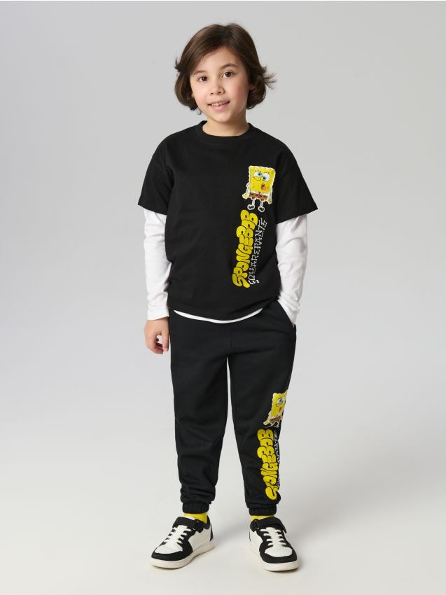 Sinsay - Pantaloni jogger SpongeBob SquarePants - negru