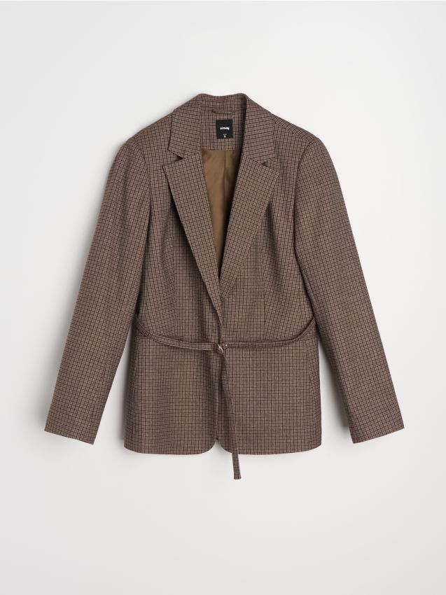 Sinsay - Blazer slim în carouri, cu curea - multicolor