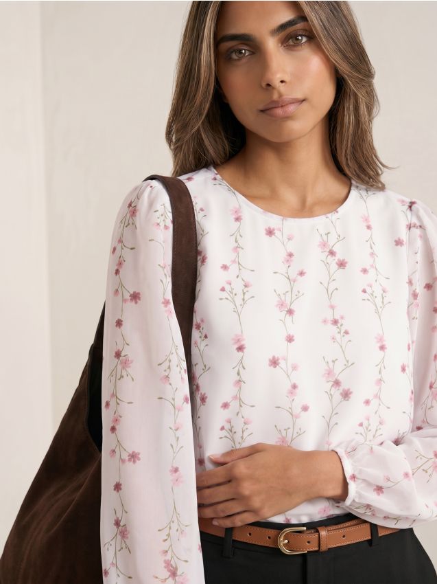 Sinsay - Bluză cu motiv floral și mâneci bufante - multicolor