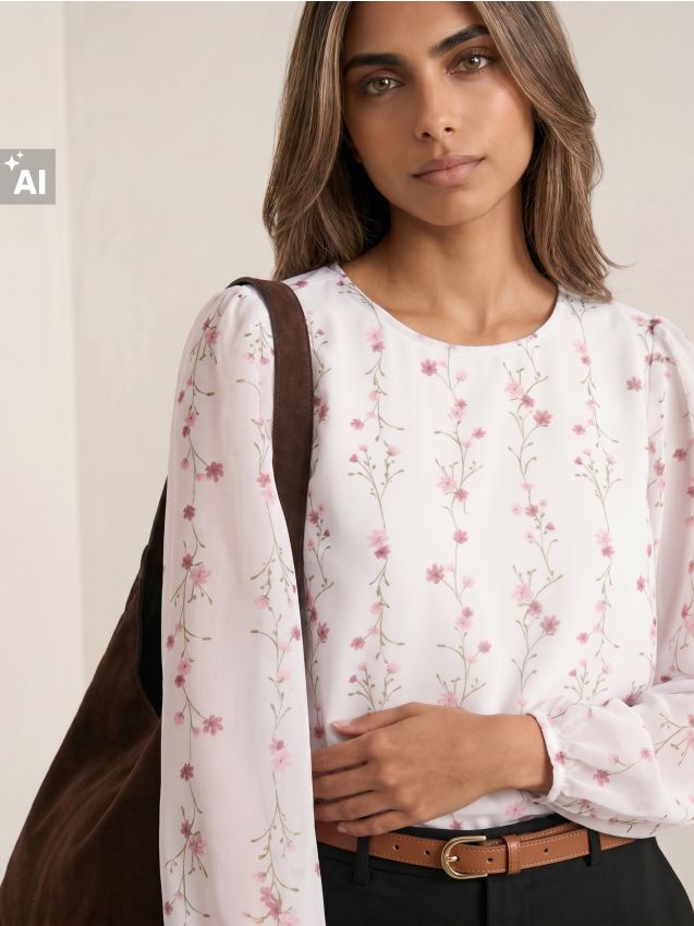 Sinsay - Bluză cu motiv floral și mâneci bufante - multicolor