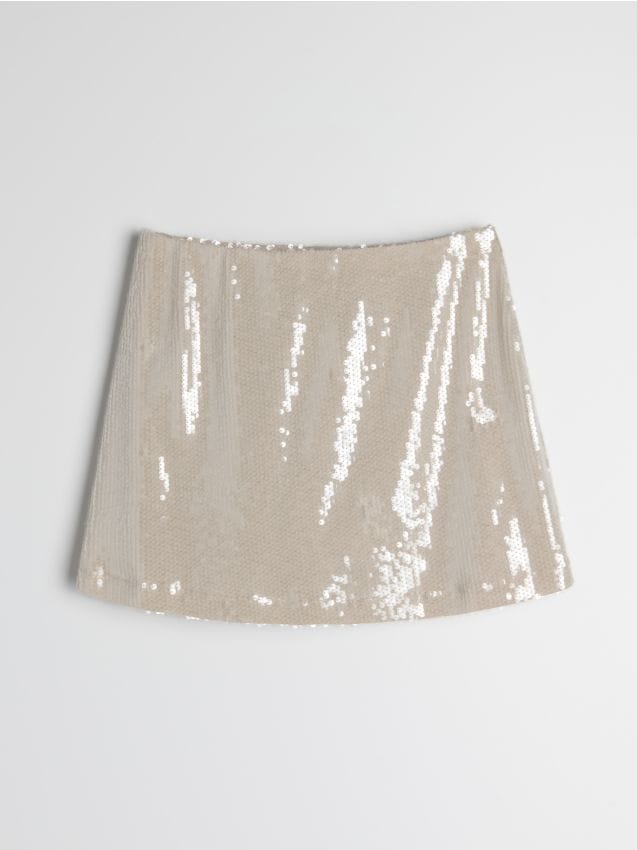 Sinsay - Fustă mini cu paiete și pantaloni scurți încorporați - bej