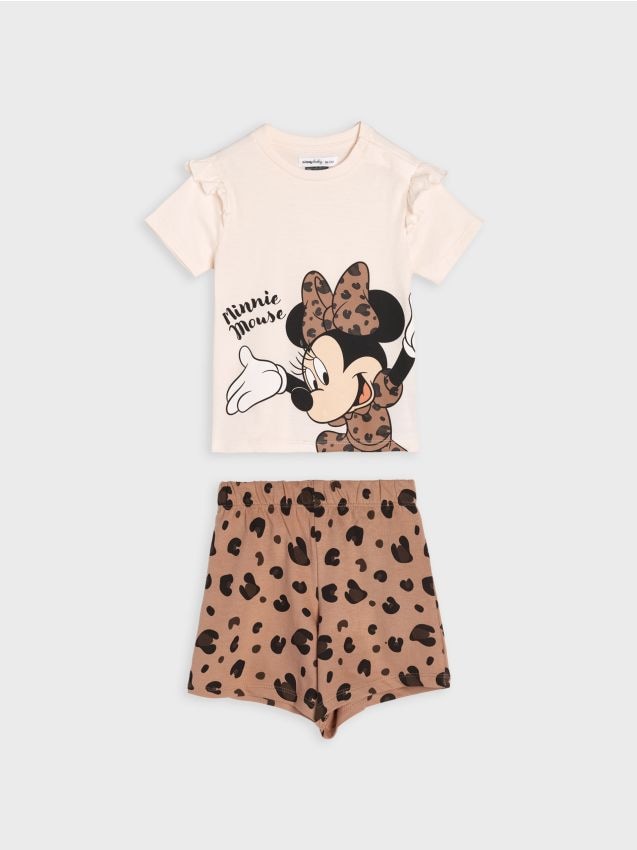 Sinsay - Bawełniany komplet: koszulka i szorty Minnie Mouse - kremowy