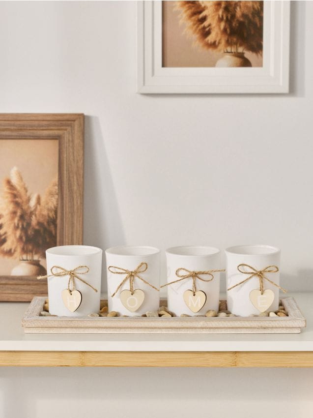 Sinsay - Suport decorativ pentru lumânări tip pastilă cu inscripția HOME - bej