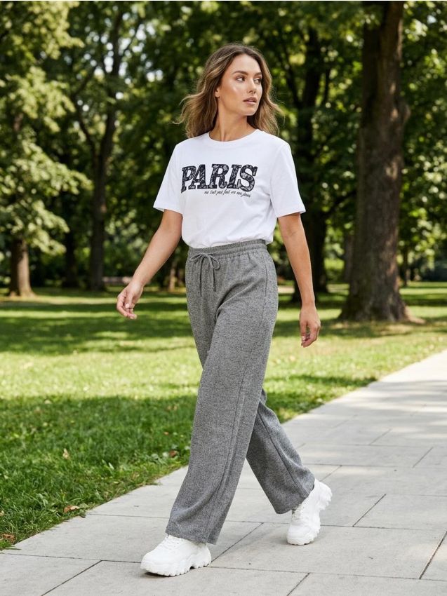 Sinsay - Pantaloni wide leg - gri-închis