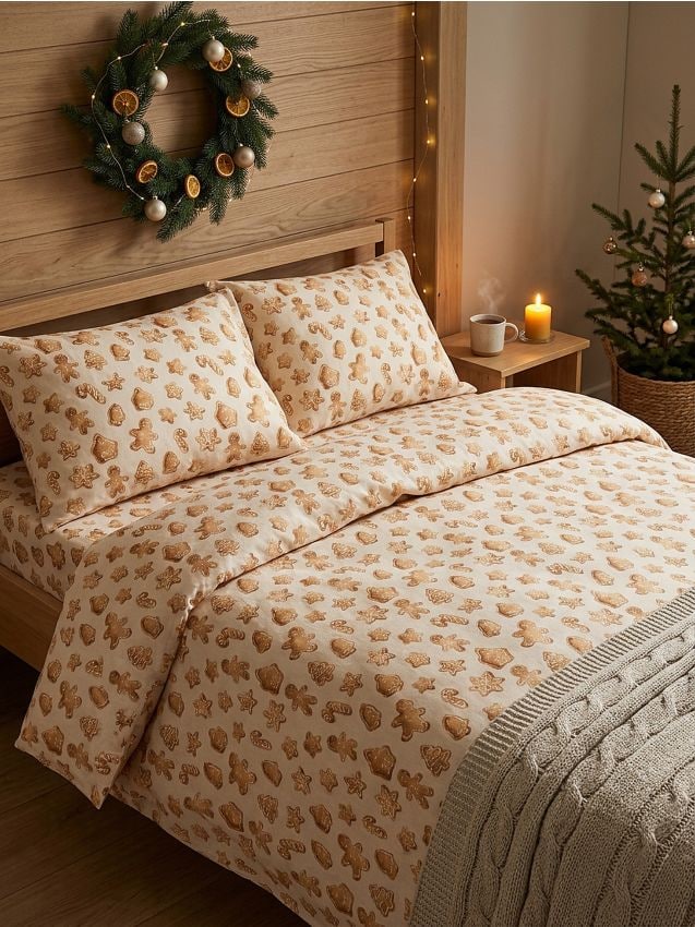 Sinsay - Set de lenjerie de pat cu model de Crăciun - galben-pal