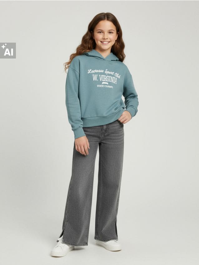 Sinsay - Hanorac tip hoodie cu inscripție - turcoaz-închis