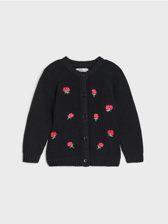 Sinsay - Cardigan chunky cu flori brodate - negru