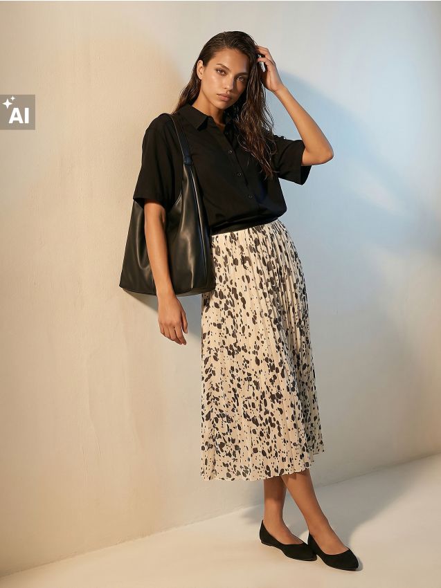 Sinsay - Fustă plisată cu model pătat - multicolor