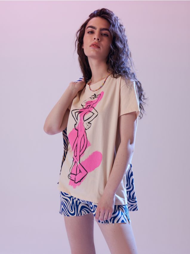 T-shirt with print Color pastel pink - SINSAY - 5907F-03X