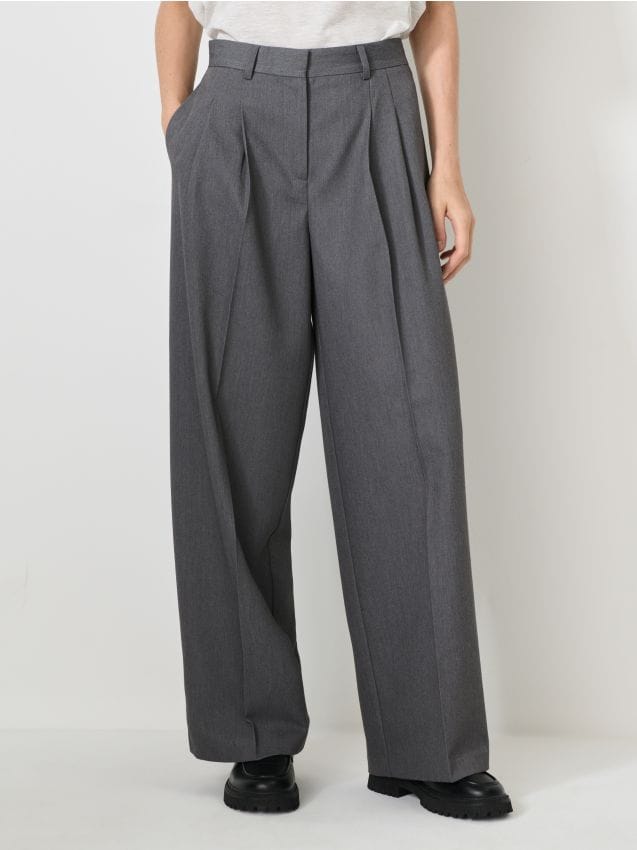 Sinsay - Eleganckie spodnie wide leg z domieszką wiskozy - szary