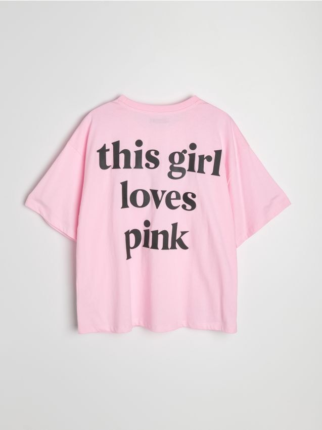 Sinsay - Tricou din bumbac cu inscripție - roz-trandafiriu