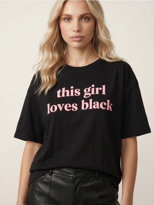 Sinsay - Tricou din bumbac cu inscripție - negru