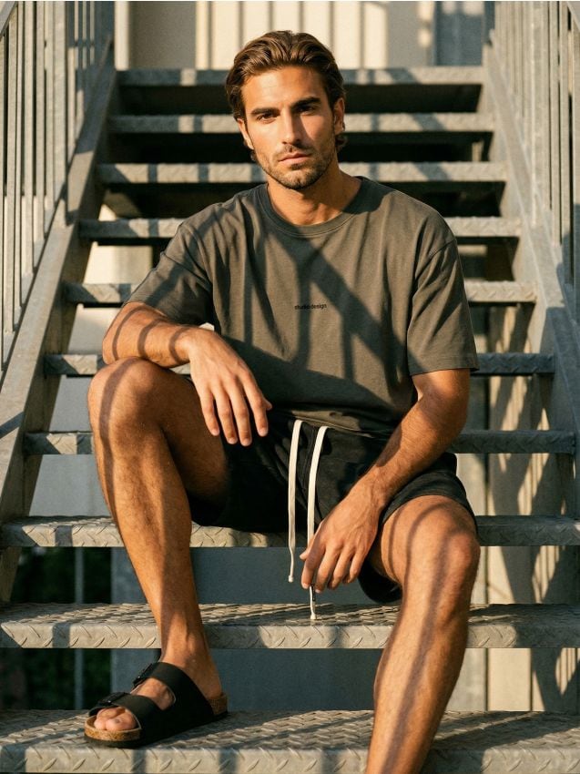 T-shirt in cotone con scritta Studio Design - verde petrolio