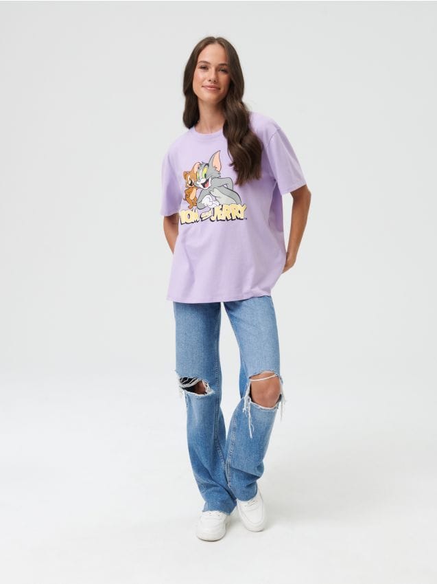 T-shirt with print Color purple - SINSAY - 7884J-44X