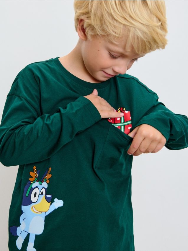 Sinsay - Tričko s dlhými rukávmi Bluey - zelená