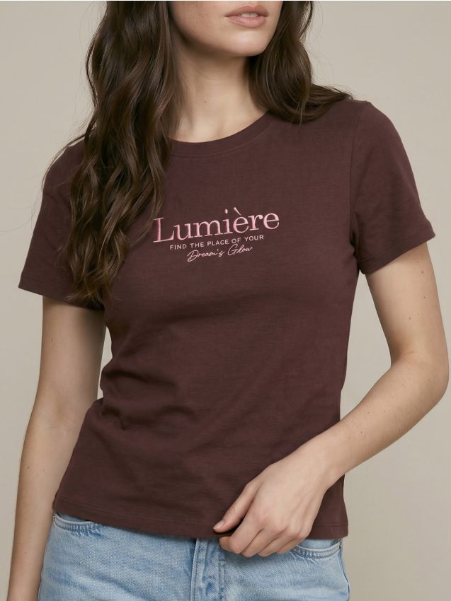 Sinsay - Tricou din bumbac cu text brodat - maro