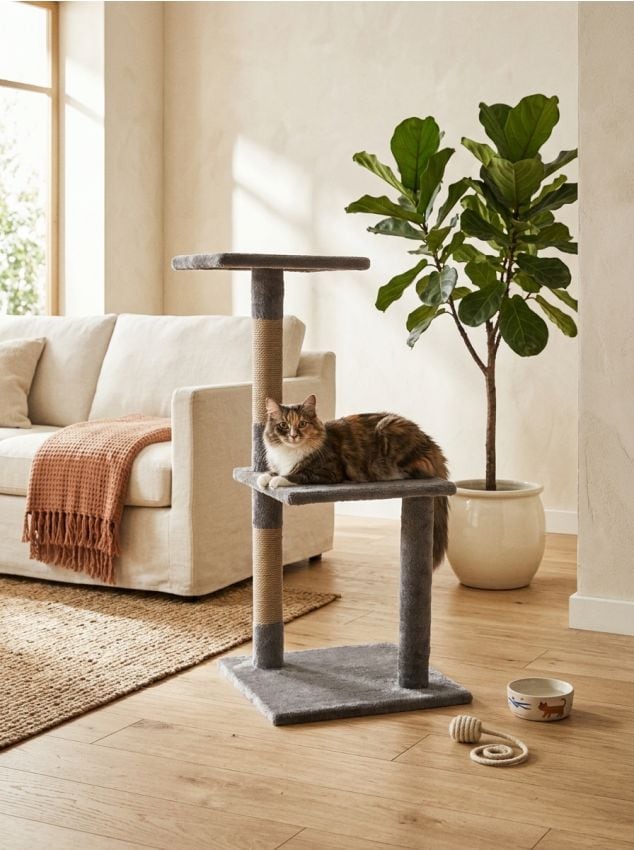 Sinsay - Stâlp de zgâriat pentru pisici cu culcuș - gri deschis