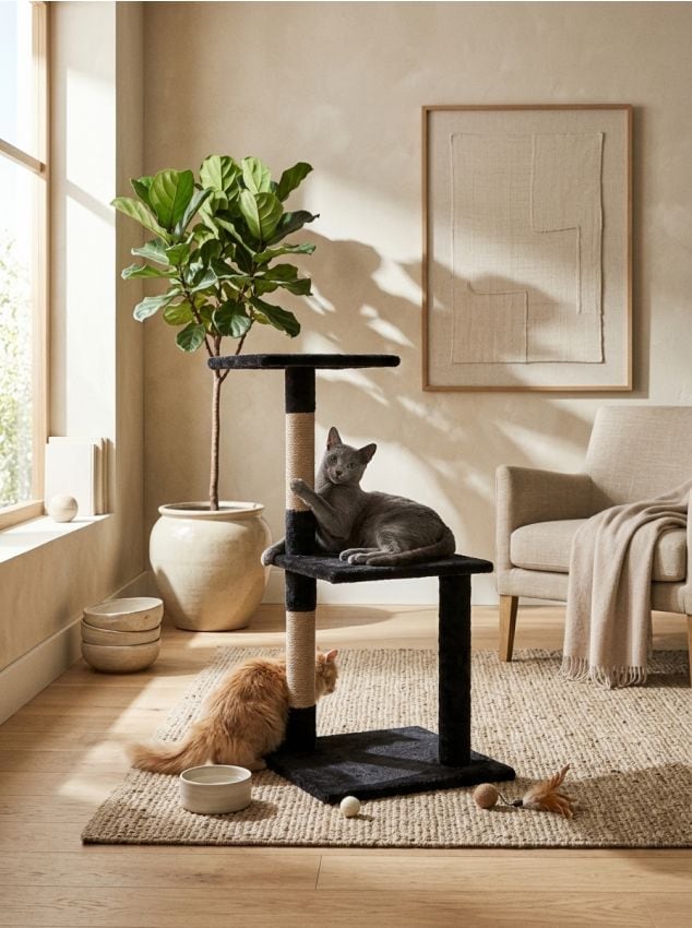 Sinsay - Stâlp de zgâriat pentru pisici cu culcuș - gri-închis