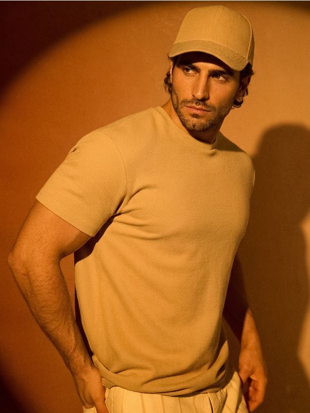 Sinsay - Tricou din bumbac comfort cu mânecă scurtă - bej