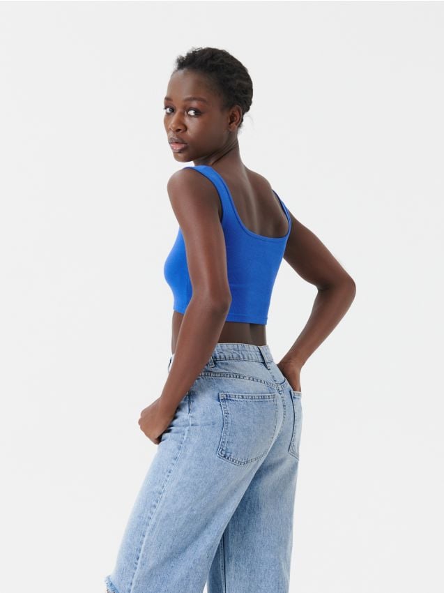 トップス SEN Рипсен crop top Цвят хиацинт - SINSAY - 7159K-54X