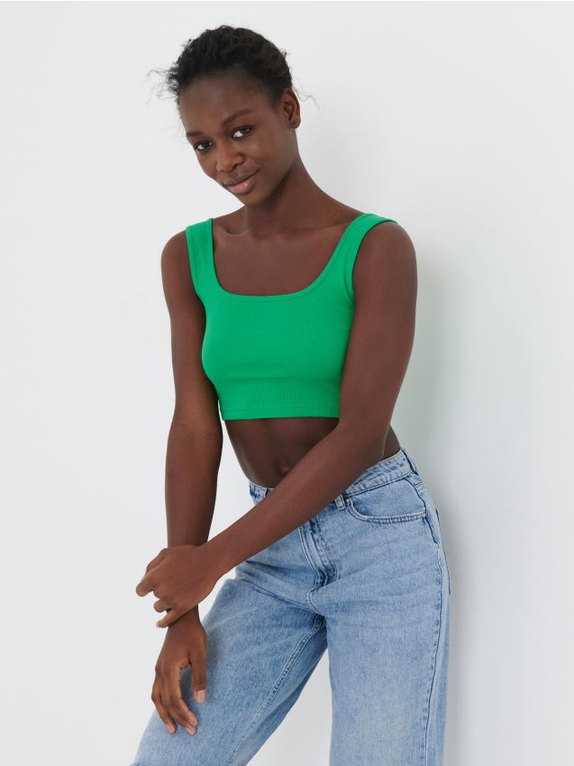 Bordázott kötésű crop top - SINSAY