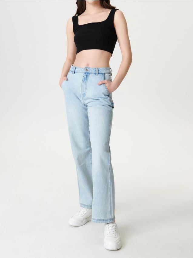 Sinsay - Top scurt din tricot striat - negru