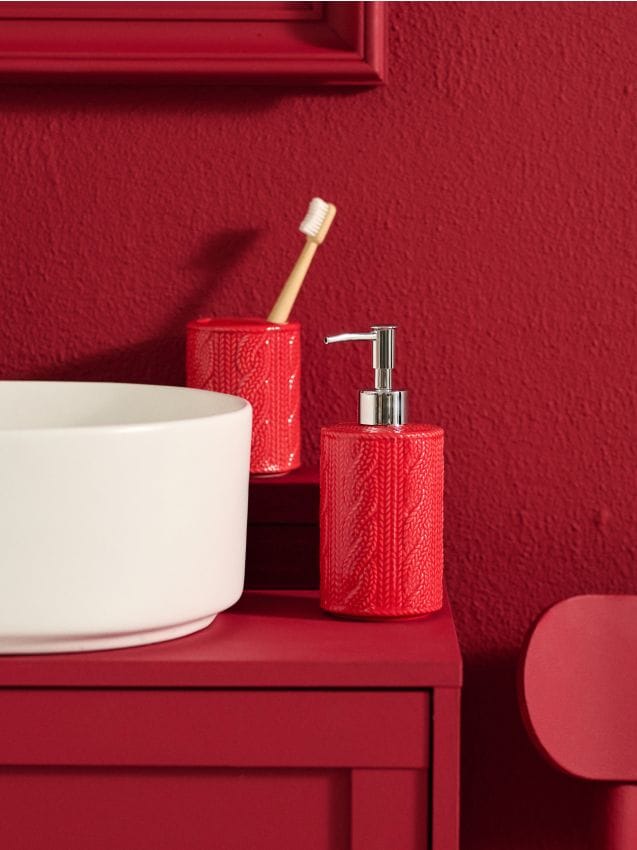 Sinsay - Sada: Dávkovač mydla a pohár na kefky - červená