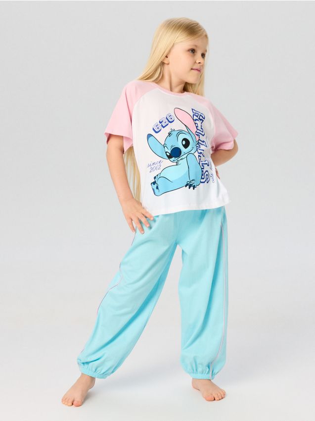 Sinsay - Pijama din bumbac în două piese cu imprimeu Stitch - albastru-pal