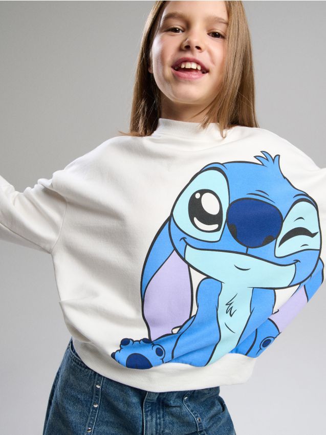 Sinsay - Bluză crewneck cu imprimeu Lilo & Stitch - crem