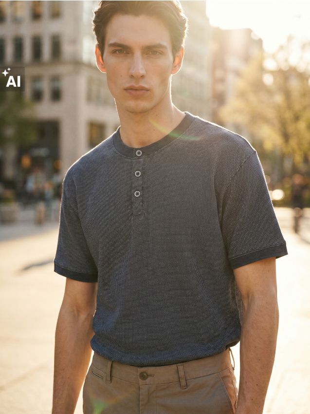 Sinsay - Tricou Henley din bumbac - Gri-albăstrui
