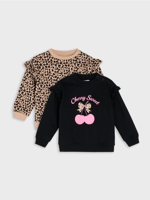 Sinsay - Hanorace crewneck din bumbac cu motiv leopard 2 pack - negru