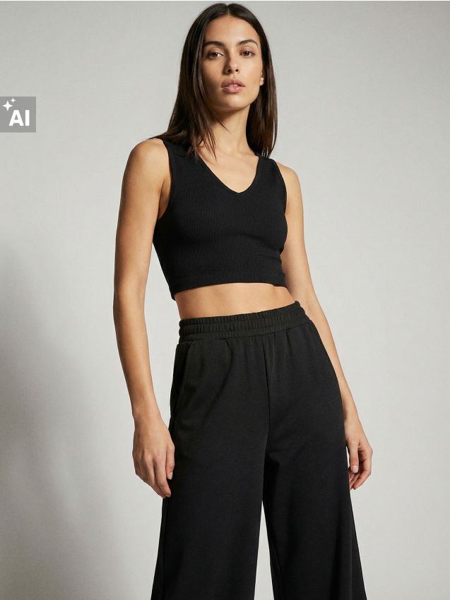 Sinsay - Crop top din bumbac - negru